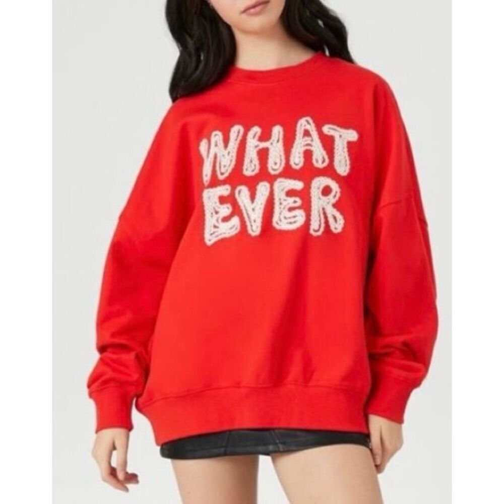 Forever 21 orange “Whatever” crewneck cotton sweatshirt sml